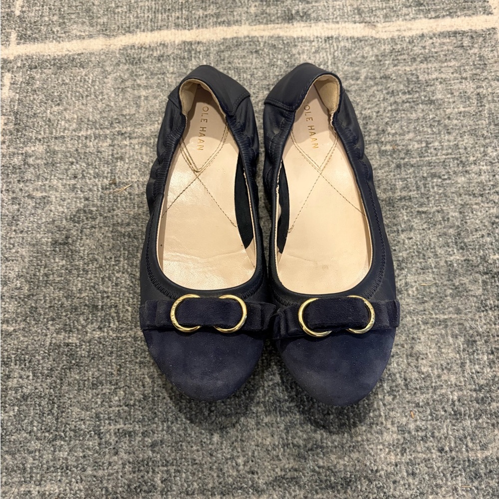 Cole Haan Women's Dark Blue Flats with Gold Buckle 7